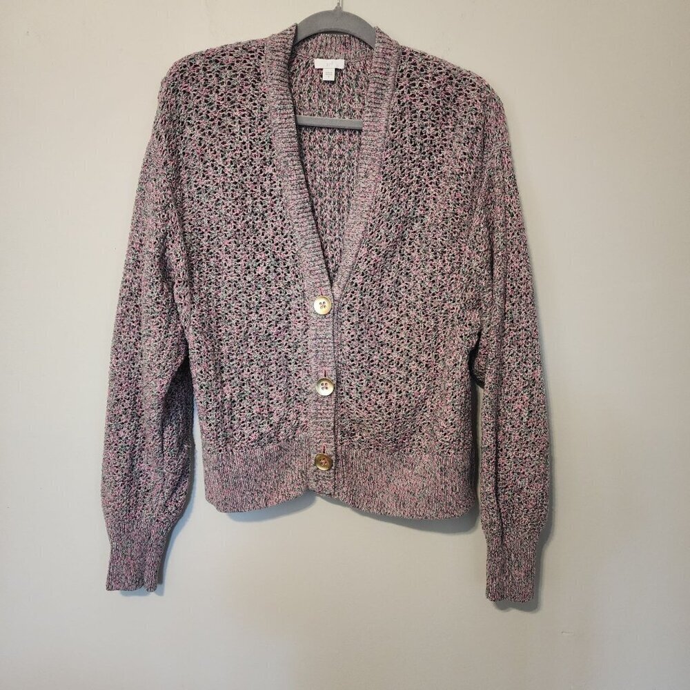 J.Jill button front cardigan sz S women Boho Marled Open Knit